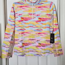 IBKUL Long Sleeve Zip Mock Neck Jessie Size Large Watermelon Multi Icefil UPF 50
