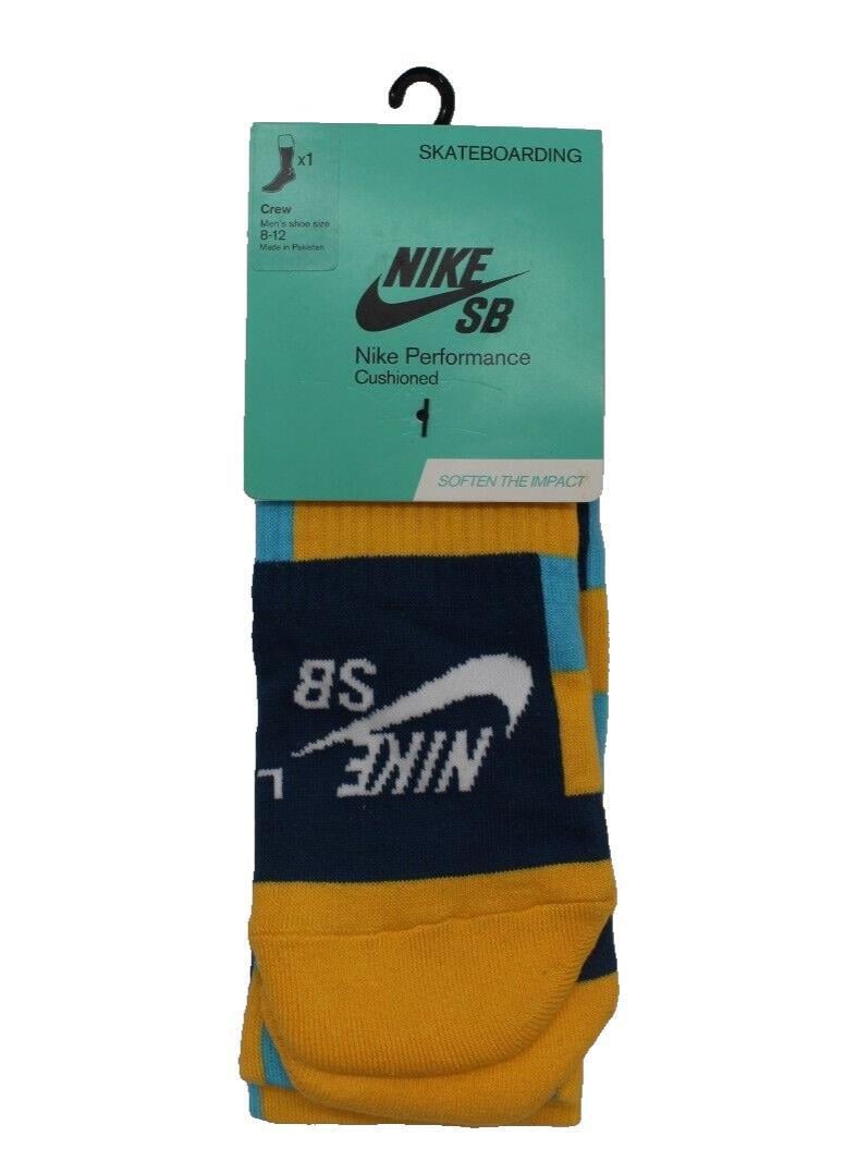 Nike Elite Performance Skateboarding Crew Socks Yellow/Blue Size L 8-12 Men's