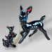 Mid Century Black Deer Fawns Chain White Spots Blue Eyes Sonsco Japan Redware