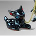 Mid Century Black Deer Fawns Chain White Spots Blue Eyes Sonsco Japan Redware