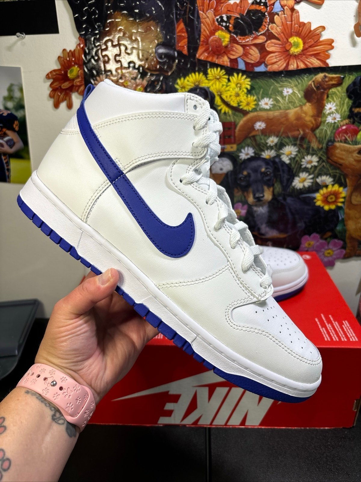 Size 12 Nike Dunk High White Concord - New