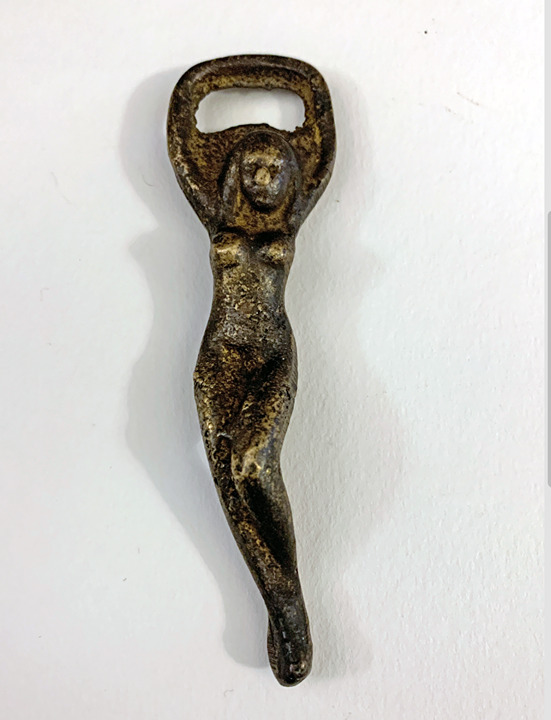Antique French Brass Bottle Opener - Nude Female Form