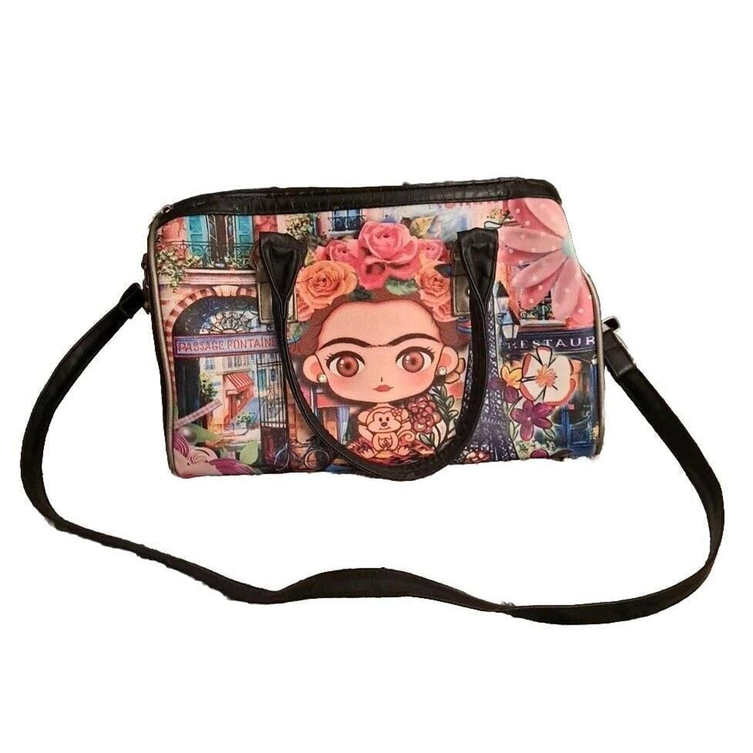 Frida Kahlo Purse Handbag Cartoon Paris W/Crossbody Strap And Handles