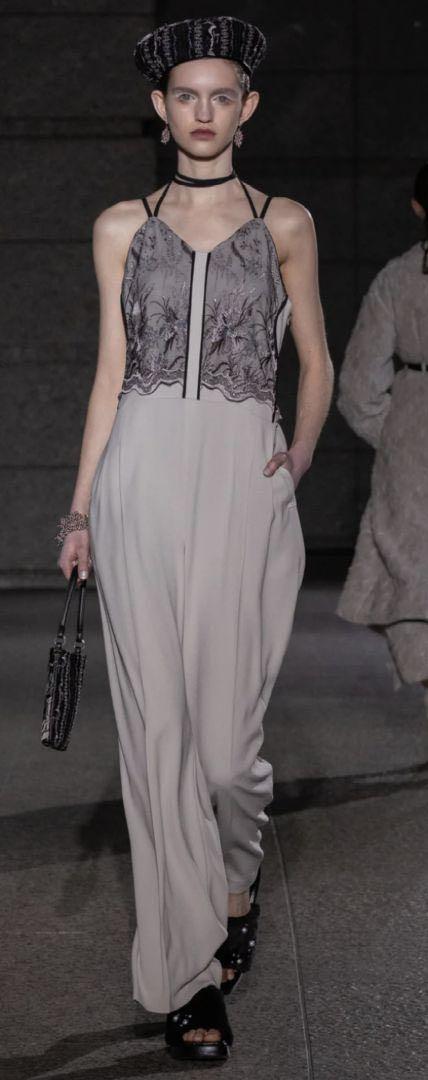 Petal lace overalls in ice gray, size 1.