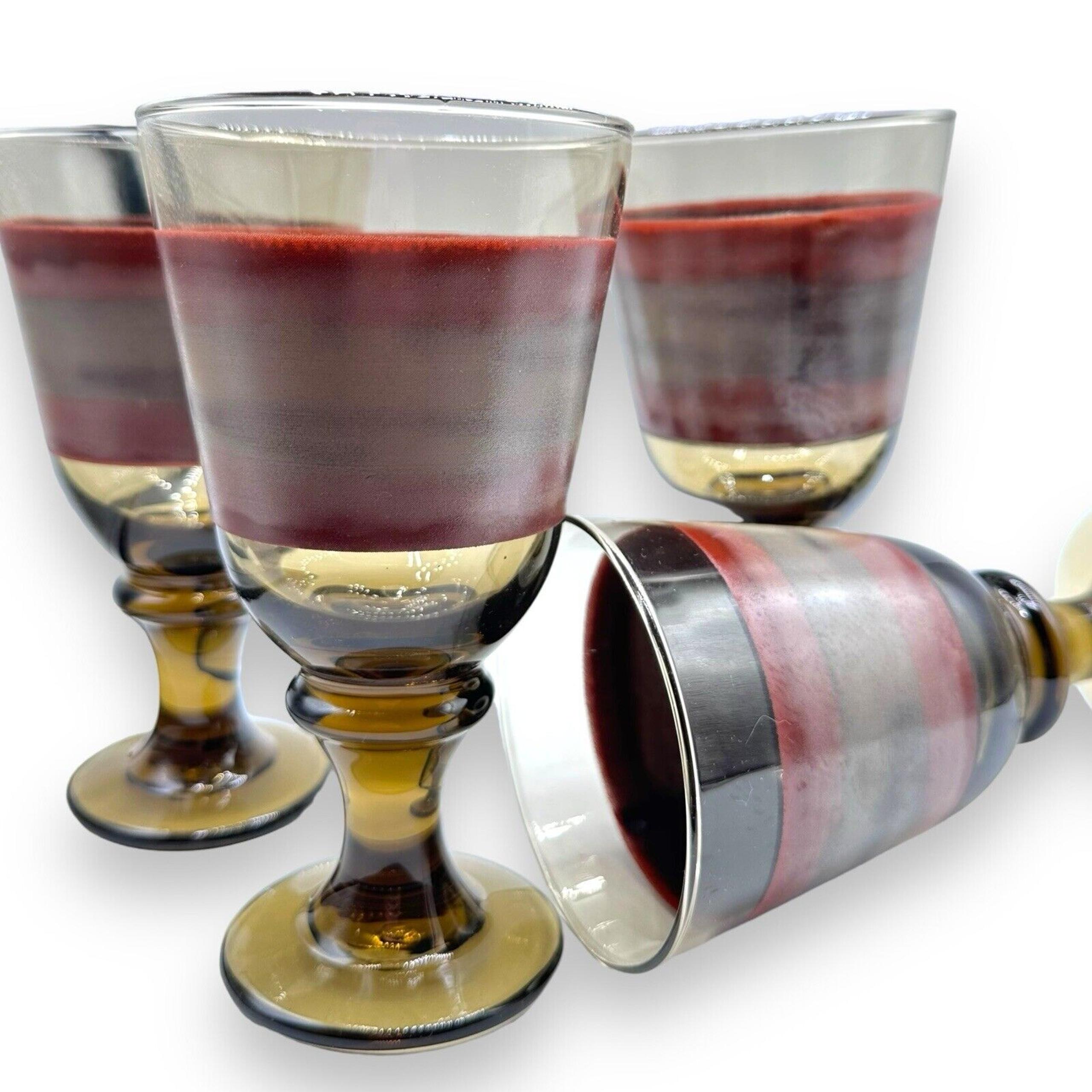 X4 Vintage Libbey Sango Nova Brown Water Goblet Wine Glass Smokey Southwestern
