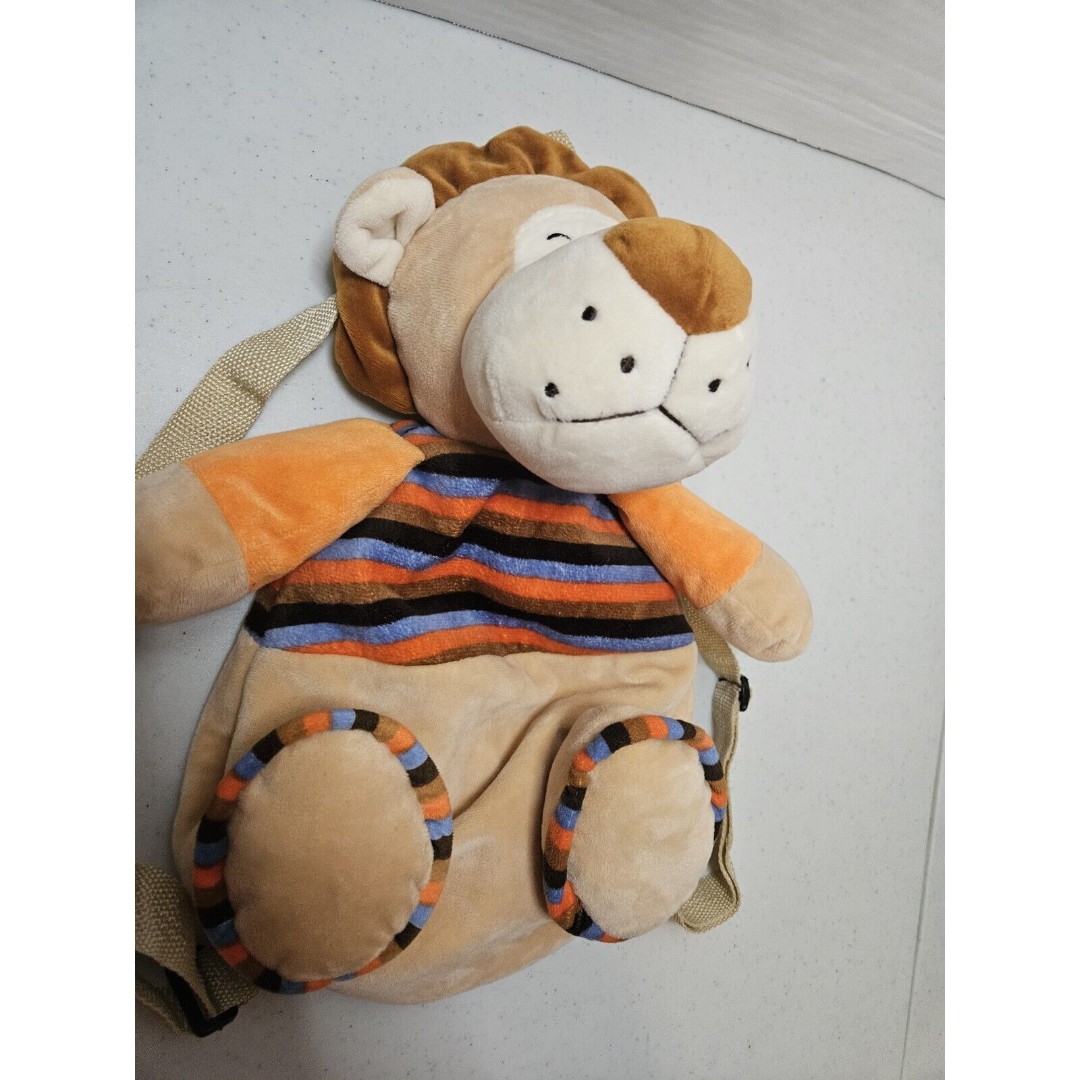 Lion Plush Kids Backpack With Zipper Piuch Blue Orange Shirt Adjustable Straps