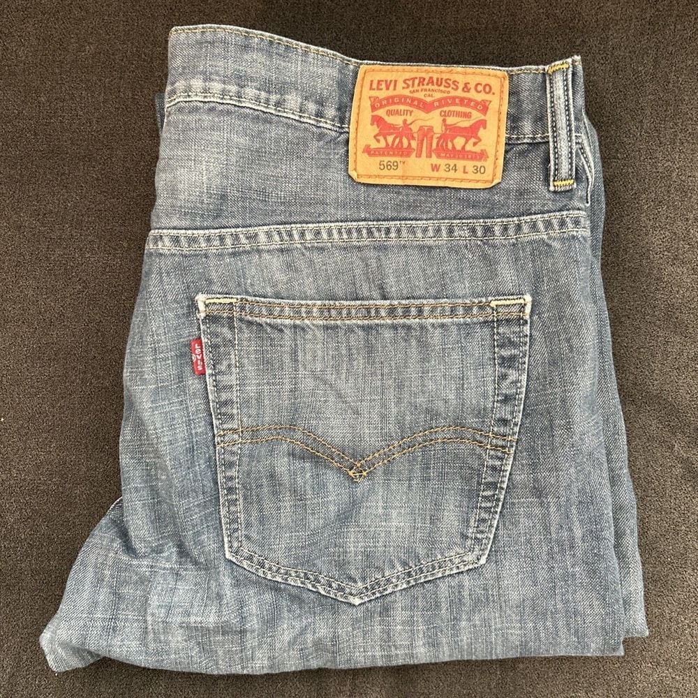 Levis 569 Loose Straight Jeans Men's 34x30 Blue Medium Wash Baggy (Fits 34x28)