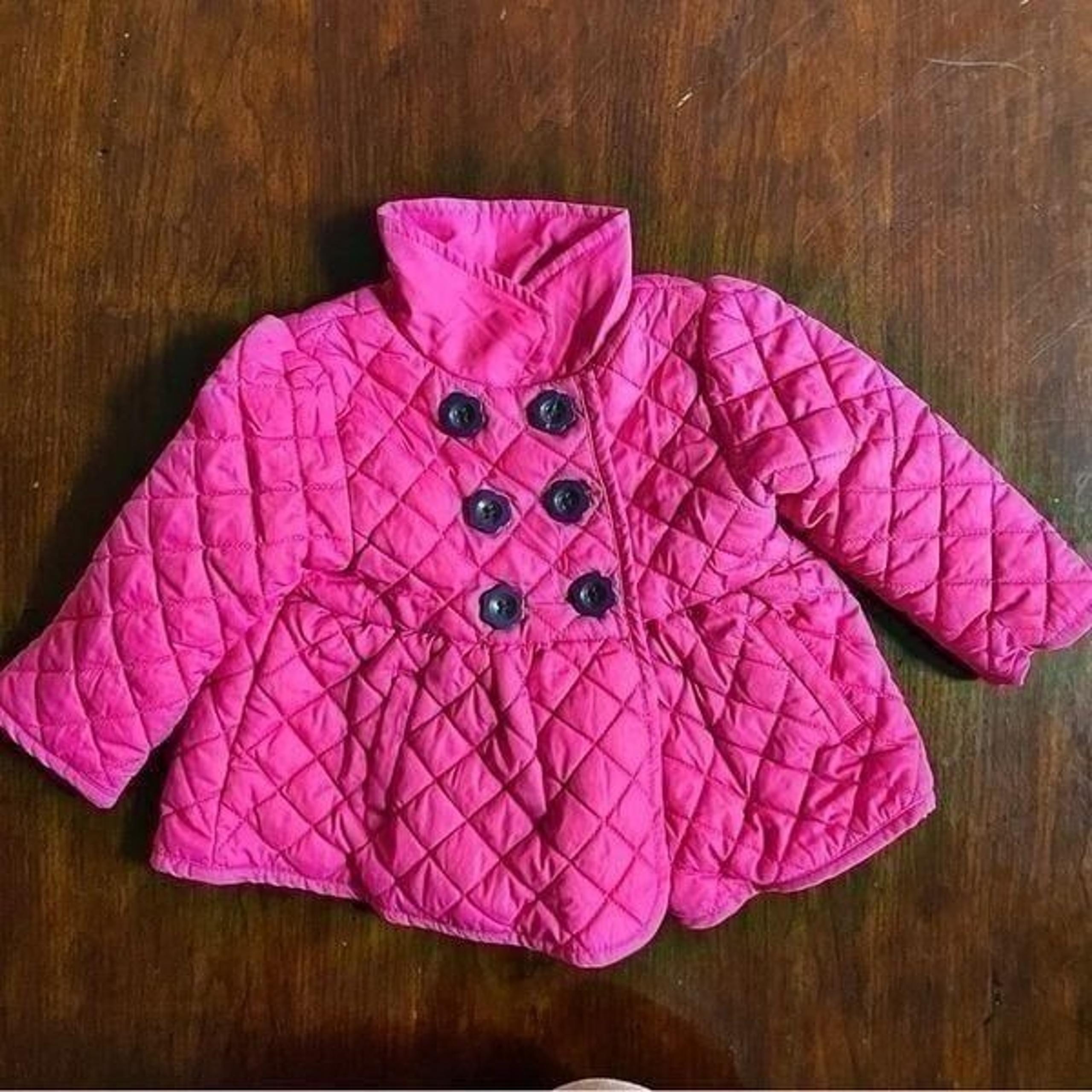 Little Me Baby Girl Bright Pink Pea Coat w Pockets Rain Jacket Size 12 Months