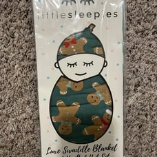 Little Sleepies gingerbread swaddle blanket and knotted hat set