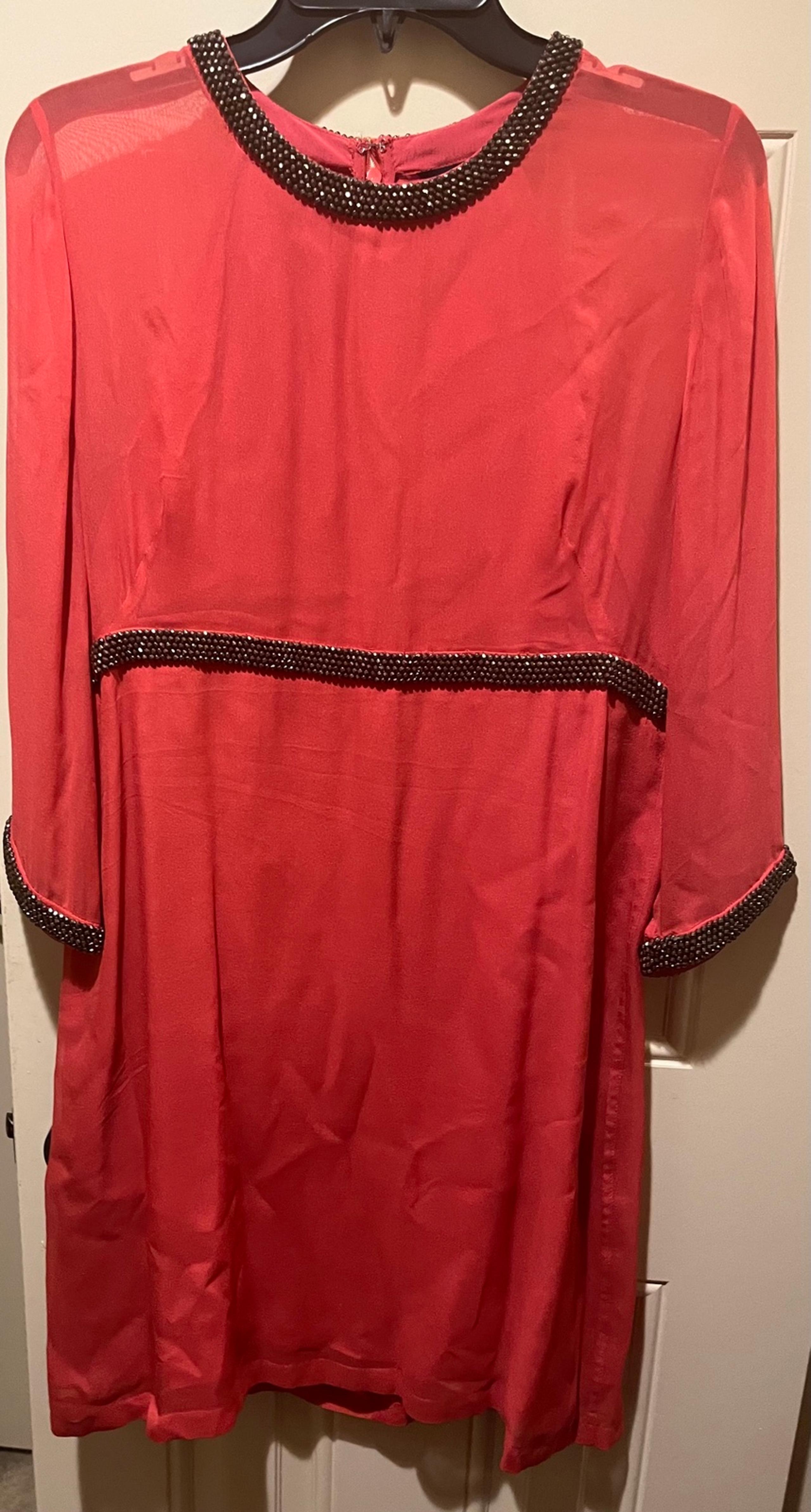 French Connection Silk Coral Pink Beaded Dress Sz 10 New W/Tag