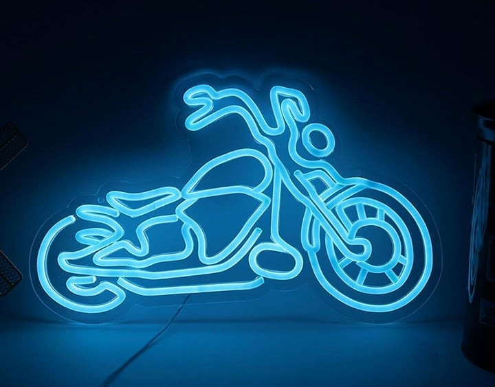 Cool Bright Blue Motorcycle LED Night Light Room Wall Decoration