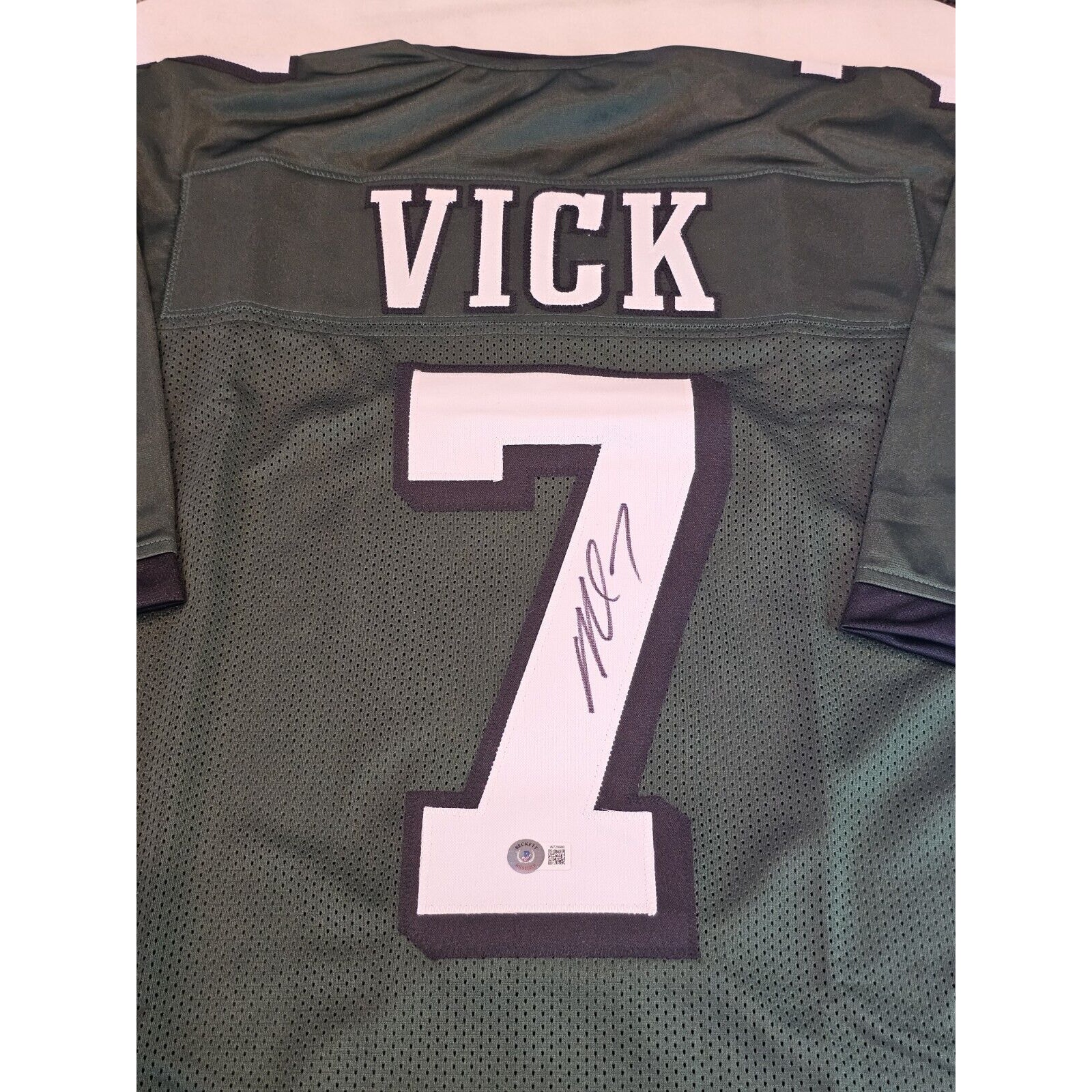 Michael Vick Autographed/Signed Jersey Beckett Sticker Green Custom Jersey Mike