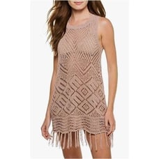 Sleeveless Crochet Swimsuit Cover Up Dress With Fringes
