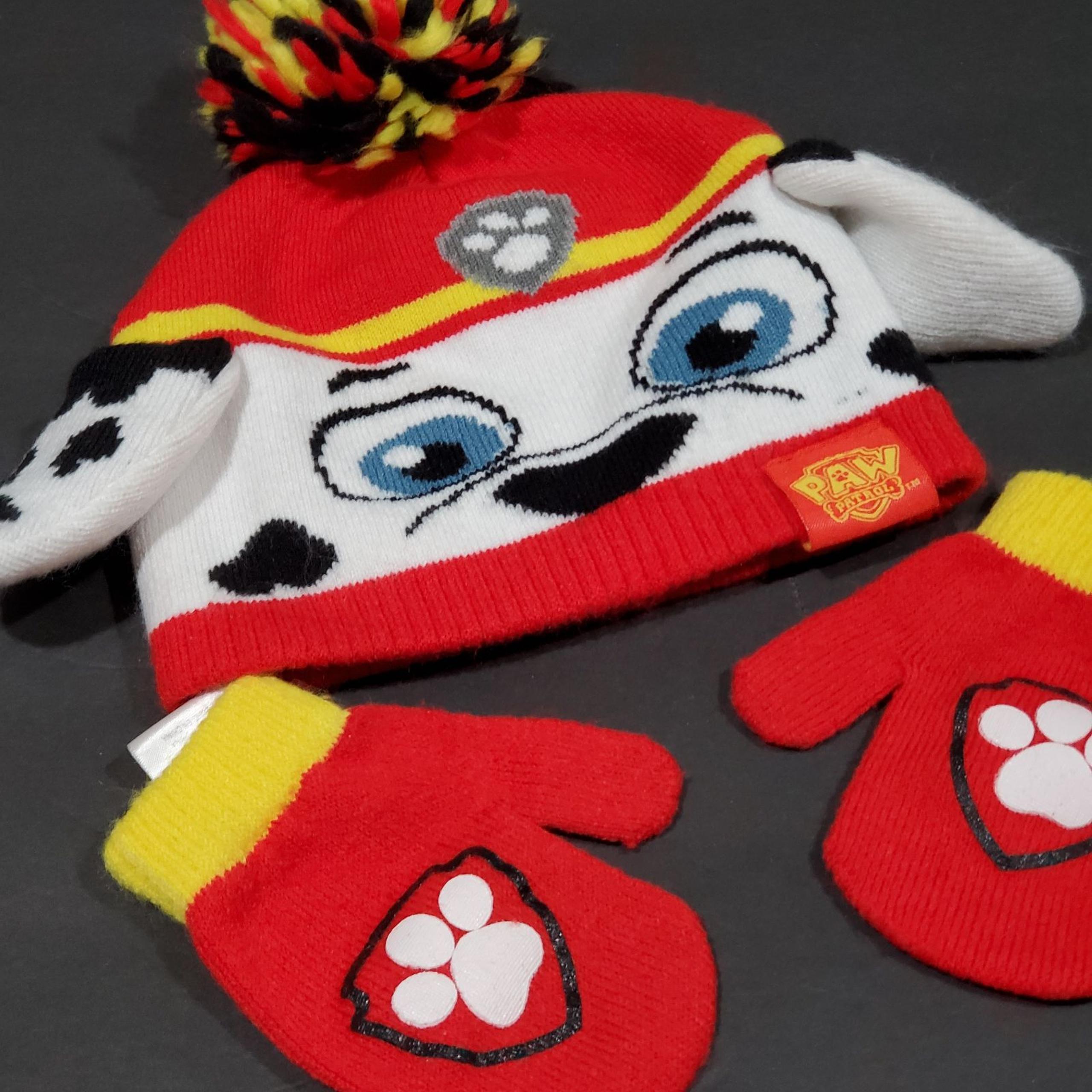 Nickelodeon Paw Patrol Knit Beanie Hat & Mitten Set One Size Kid White & black s
