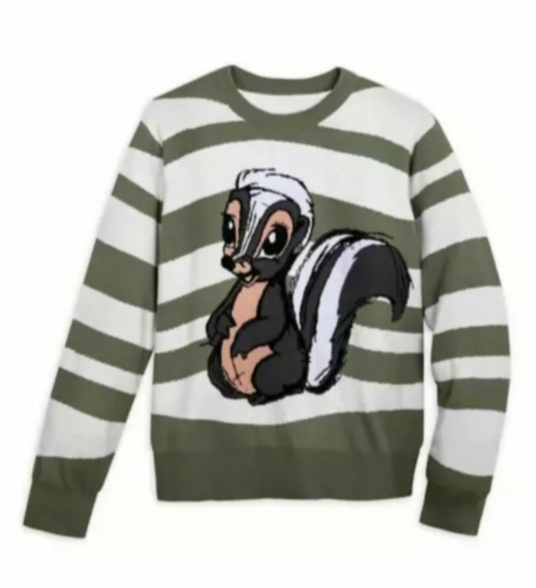 Disney Parks Bambi Flower Knit Sweater Striped Adult Size Large NEW Unisex