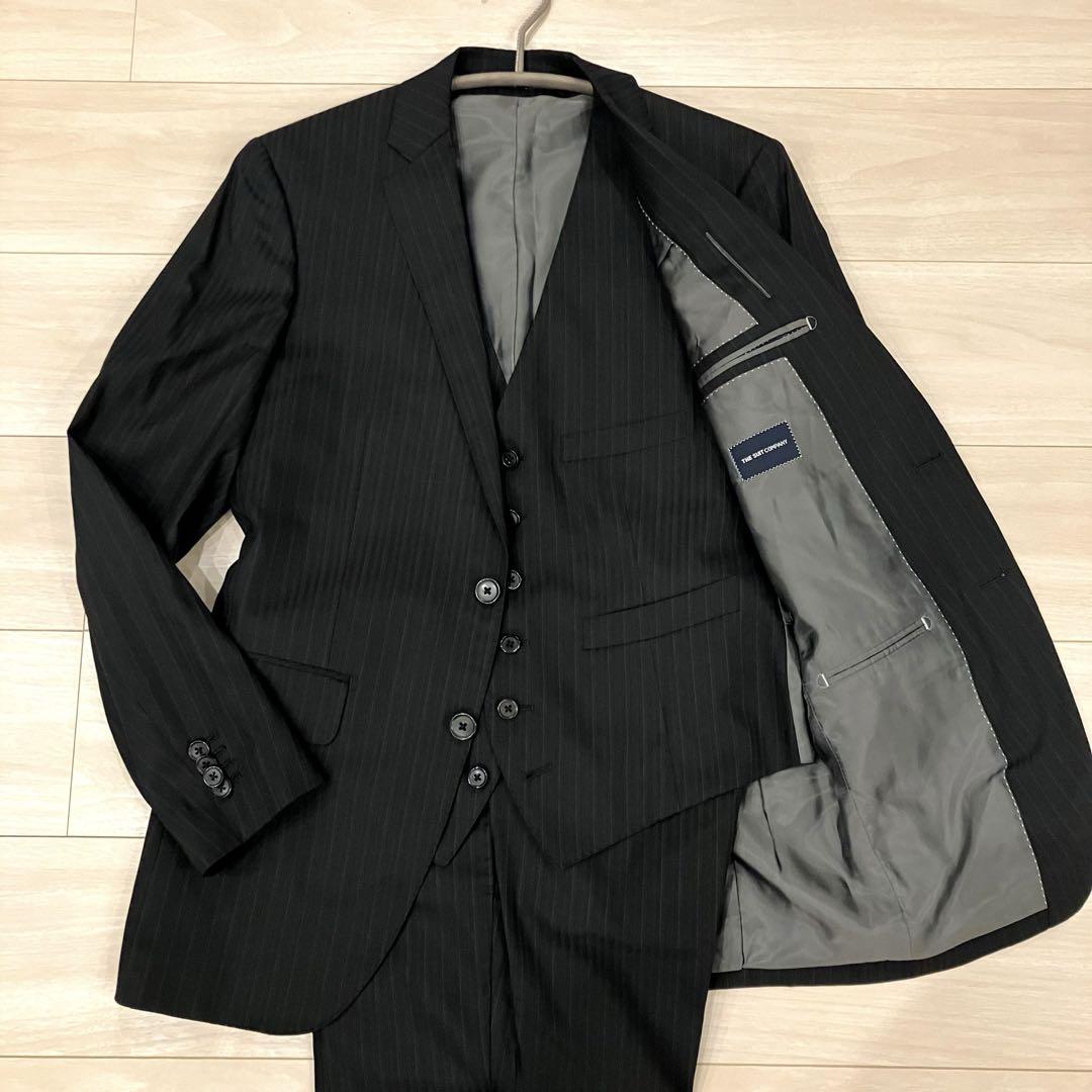 【Excellent Condition】 Suit Company 3-Piece Suit, Working Buttonholes, Black Stripe Setup