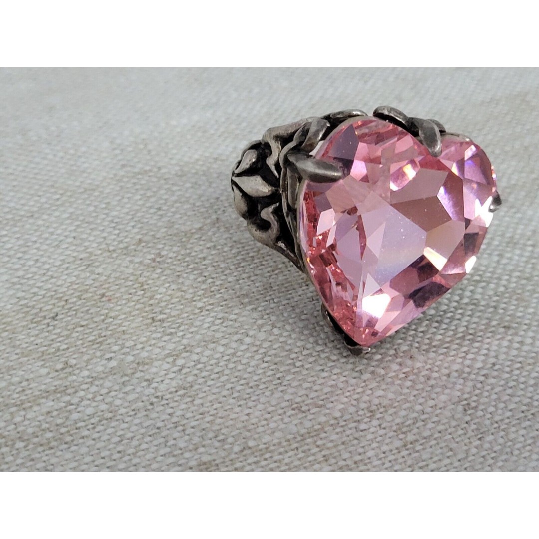Rare Hardcore Elegance Ring Pink Heart Sterling Over Brass