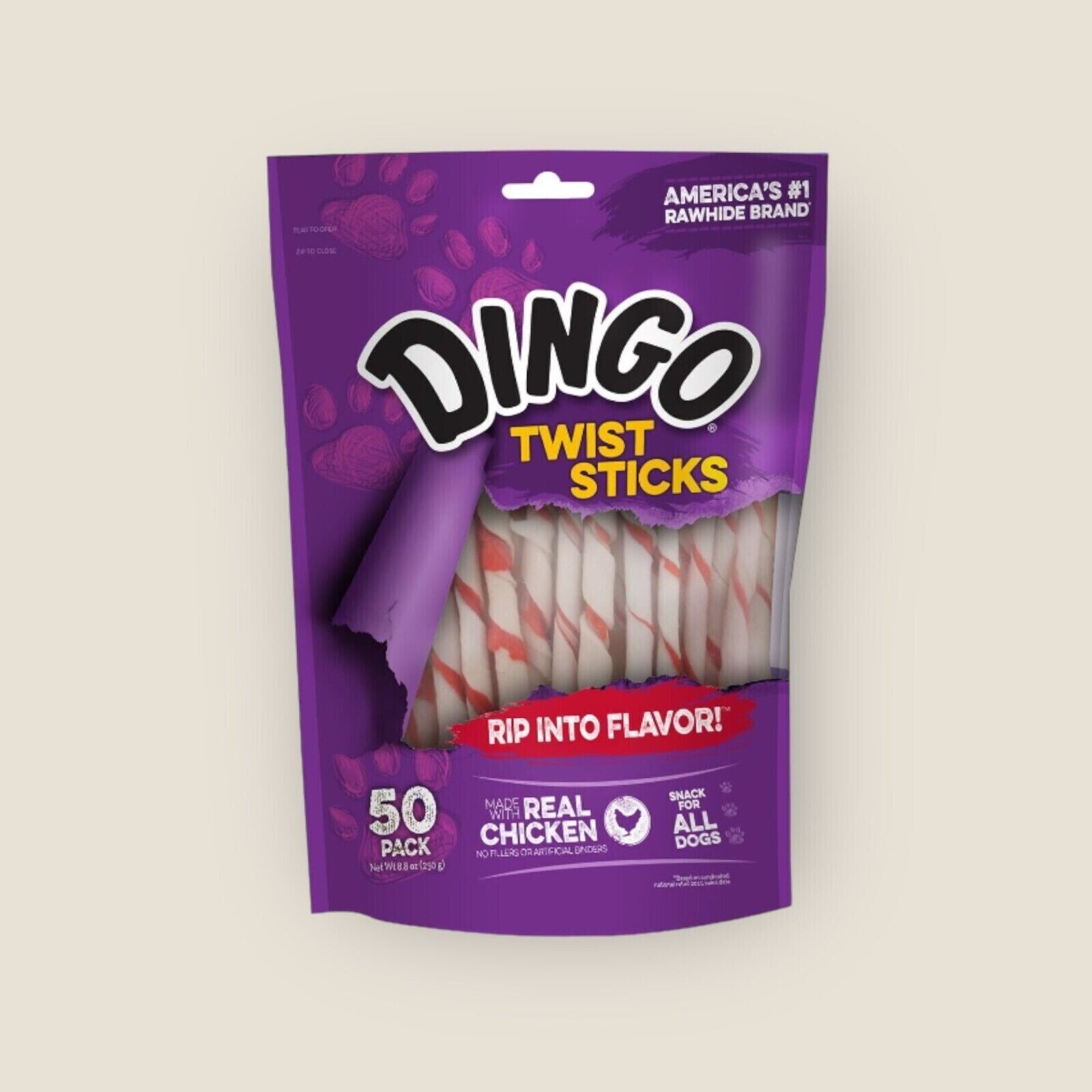 5 PACK Dingo Twist Sticks Rawhide Chews Made With Real Chicken 50 Ct- 250 Total