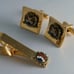 VINTAGE GOLD PLATED USA NATIONAL WAR COLLEGE SQUARE CUFF LINKS AND TIE CLIP NOS