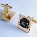 VINTAGE GOLD PLATED USA NATIONAL WAR COLLEGE SQUARE CUFF LINKS AND TIE CLIP NOS