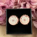 Elegant White and Gold Round Laser Engraved Floral Cufflinks