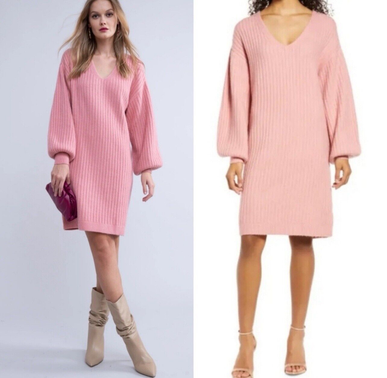 Rachel Parcell Oversized Ribbed Sweater Dress In Pink Sz M New
