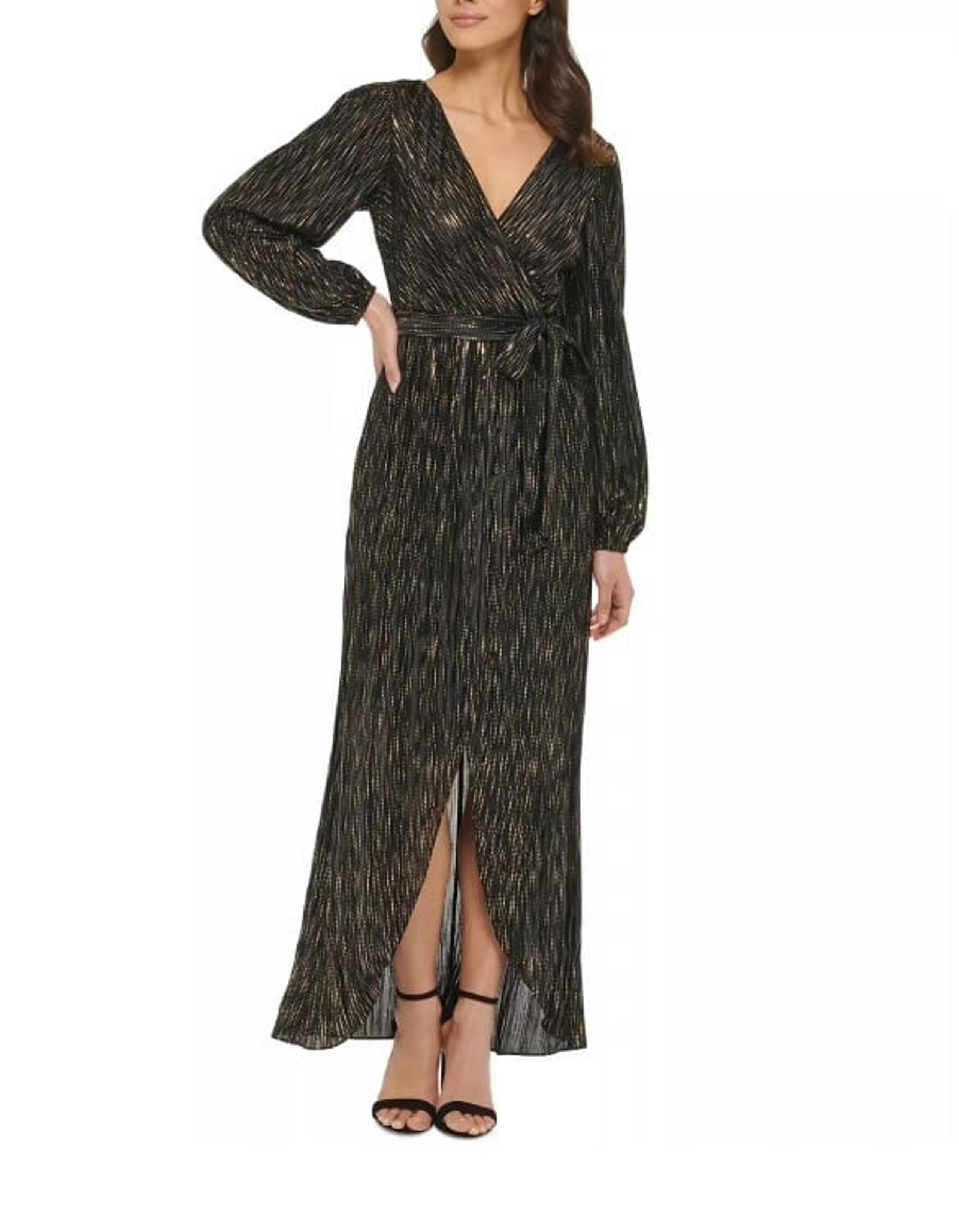 Guess Metallic-Striped Faux-Wrap Maxi Dress Sz 6