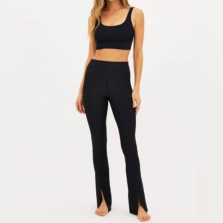 Beach Riot Women’s Alani Slit Flare Ribbed Pants in Black Size S