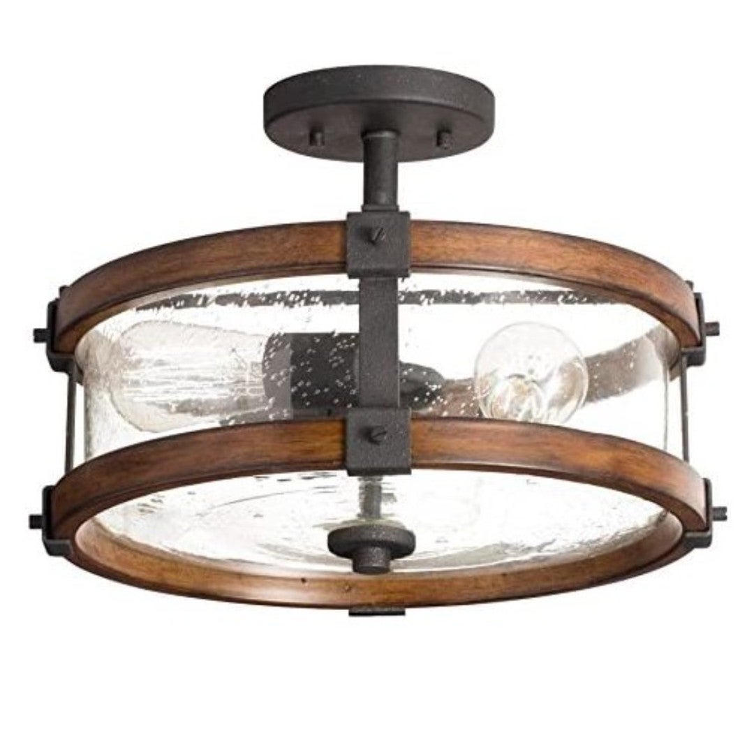 Kichler 38171 Distressed Semi Flush Mount Light, 3, Black Metal and Wood