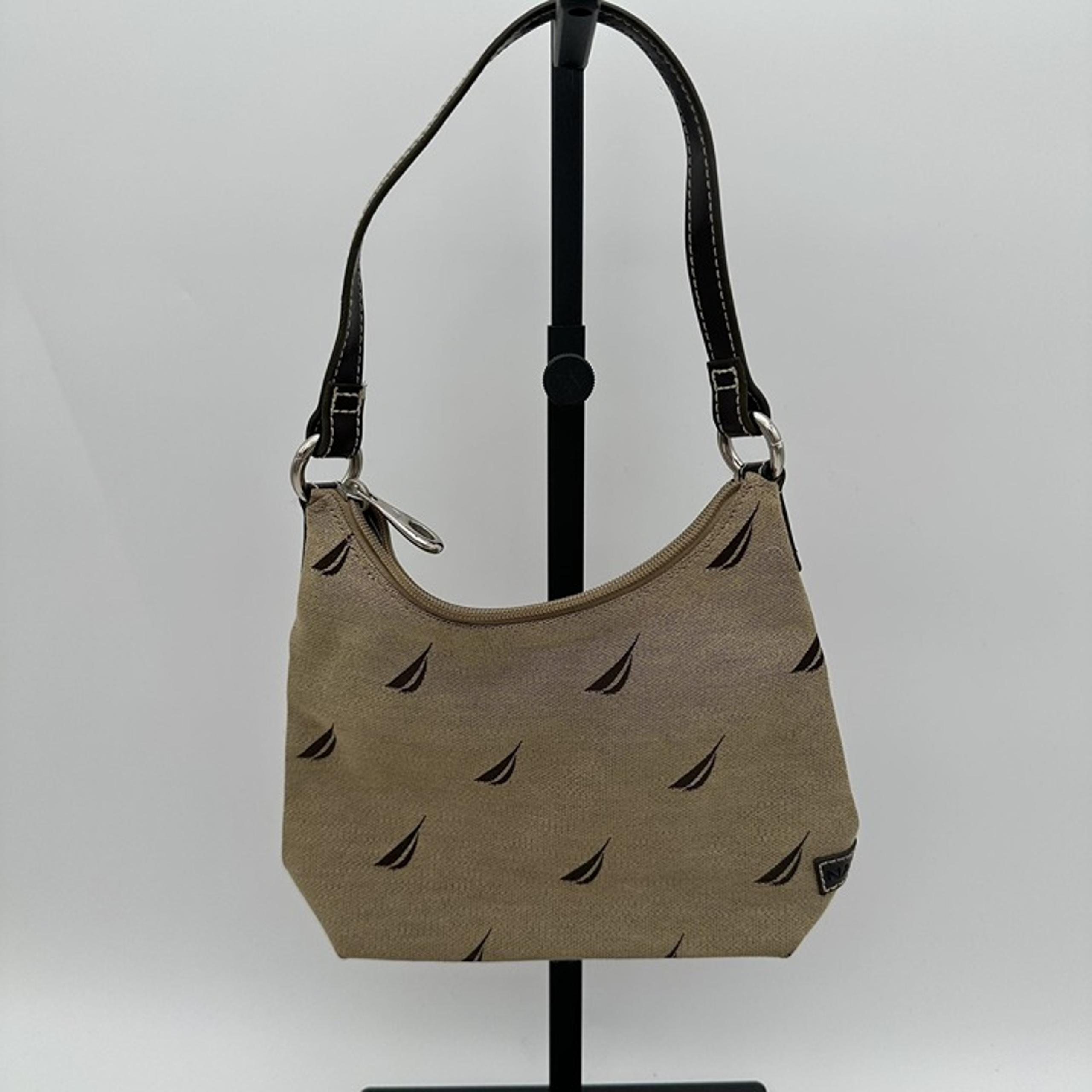 Nautica Beige & Brown Mini Shoulder Bag With Sailboat Print