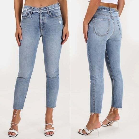 GRLFRND | Karolina High-Rise Light Wash Distressed Jeans in ‘Part Time Love’