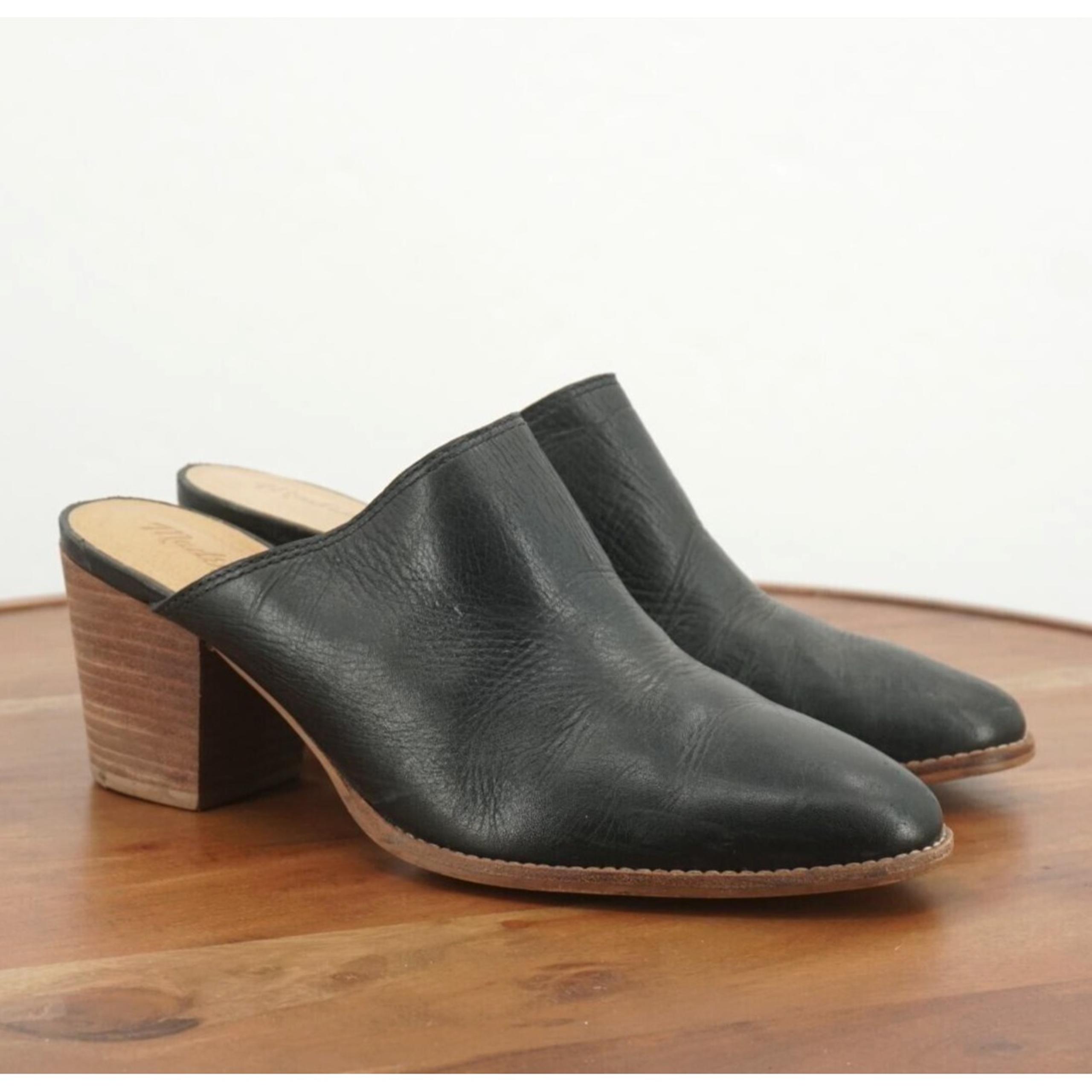 Madewell Womens Harper Heeled Mules Size 9 Black Leather Round Toe