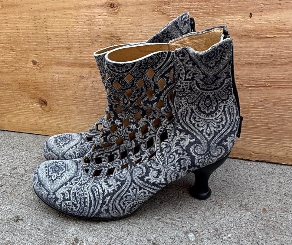 John Fluevog Bellevue Devere Paisley Murillo Diamond Perforated Booties
