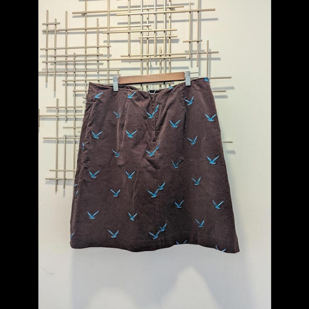 Lilly Pulitzer Brown Corduroy Skirt Teal Birds Print Size 14 Coastal Preppy