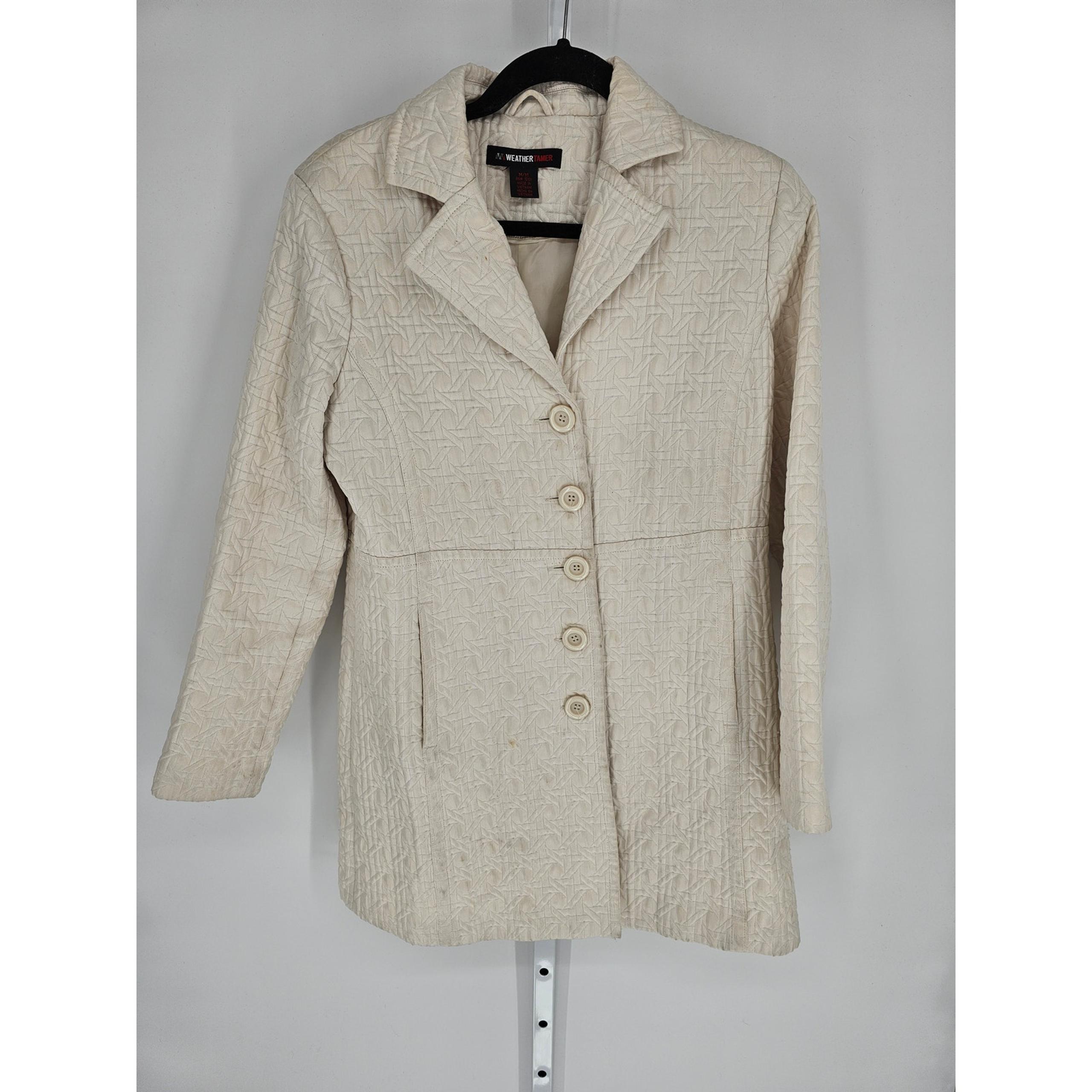 Weather Tamer Women's Cream Long Sleeve Button Down Collared Jacket Size M/M