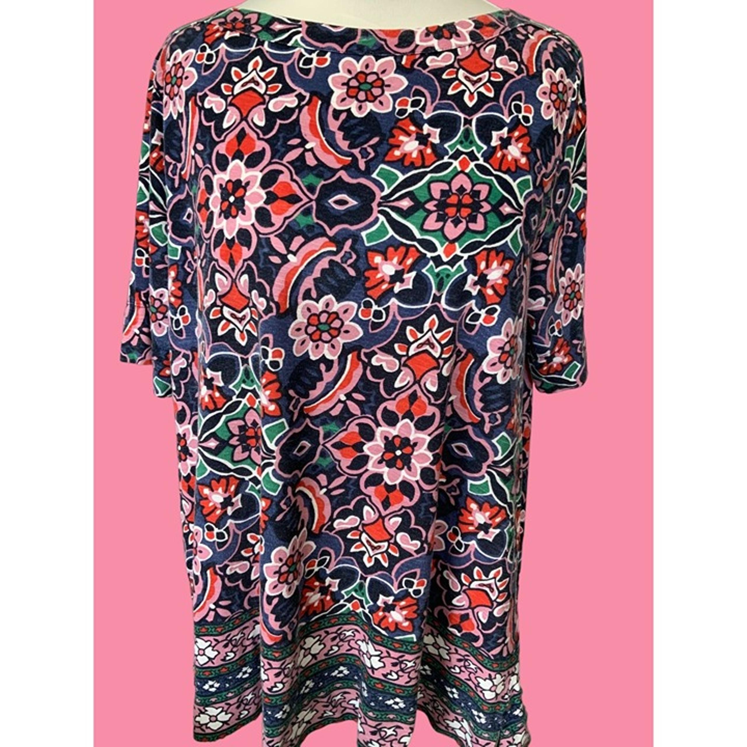 ANN TAYLOR LOFT LADIES SS COLORFUL FLORAL TOP TUNIC TEE TSHIRT XL