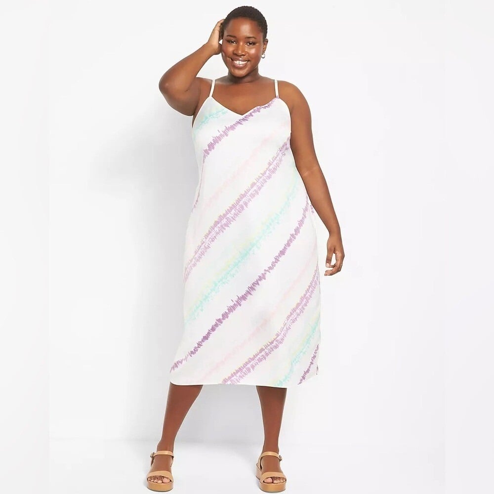 NWT Lane Bryant V-Neck Cami Slip Dress -Tie-Dye White Multicolor Size 22