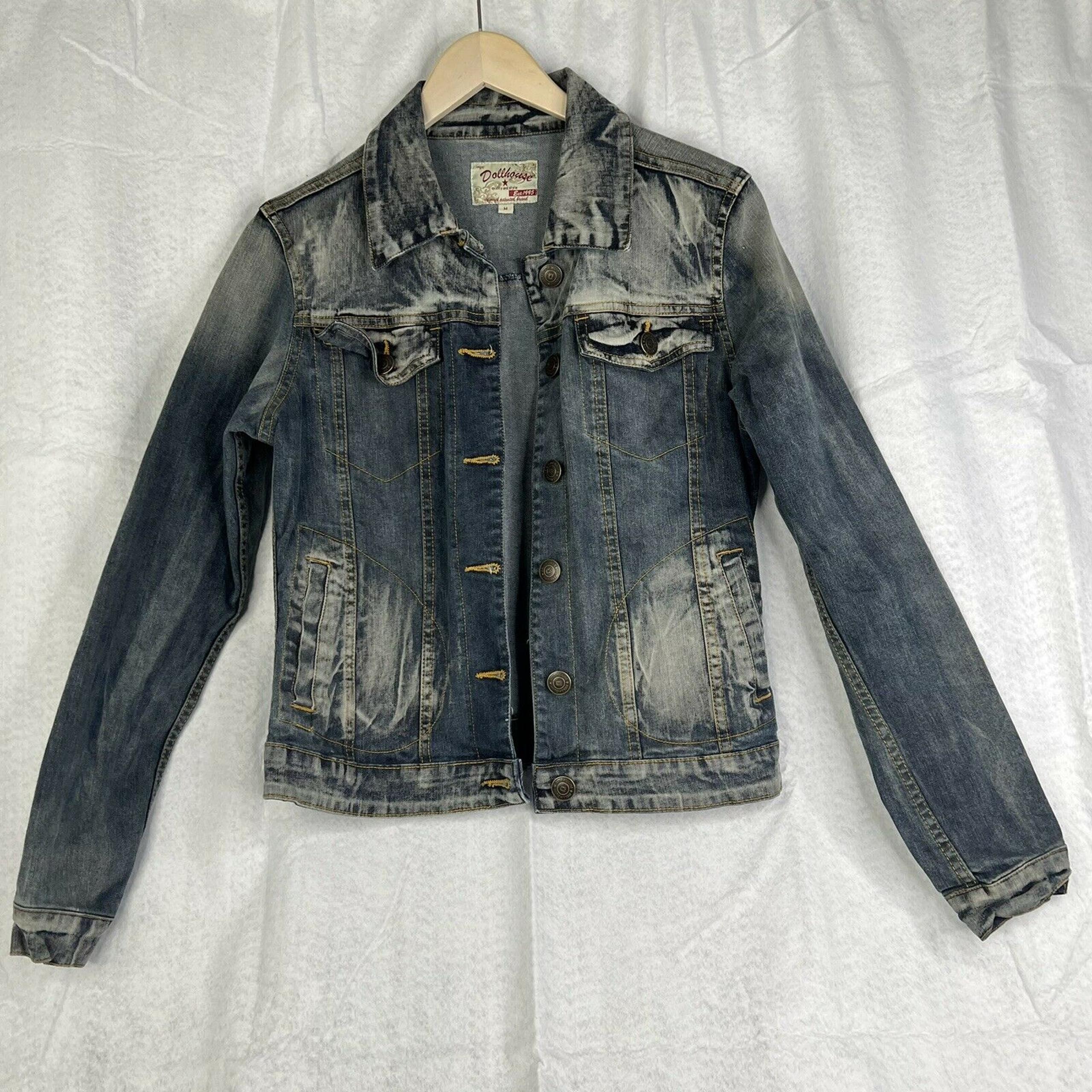 Gorgeous NYC Dollhouse Blue Distressed Fitted Style Denim Jacket Women's Sz M