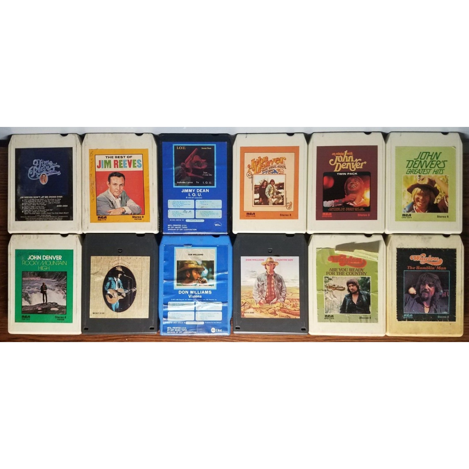VTG Lot of 12 8 Track Tapes Classic Country John Denver Don Williams Waylon Jenn