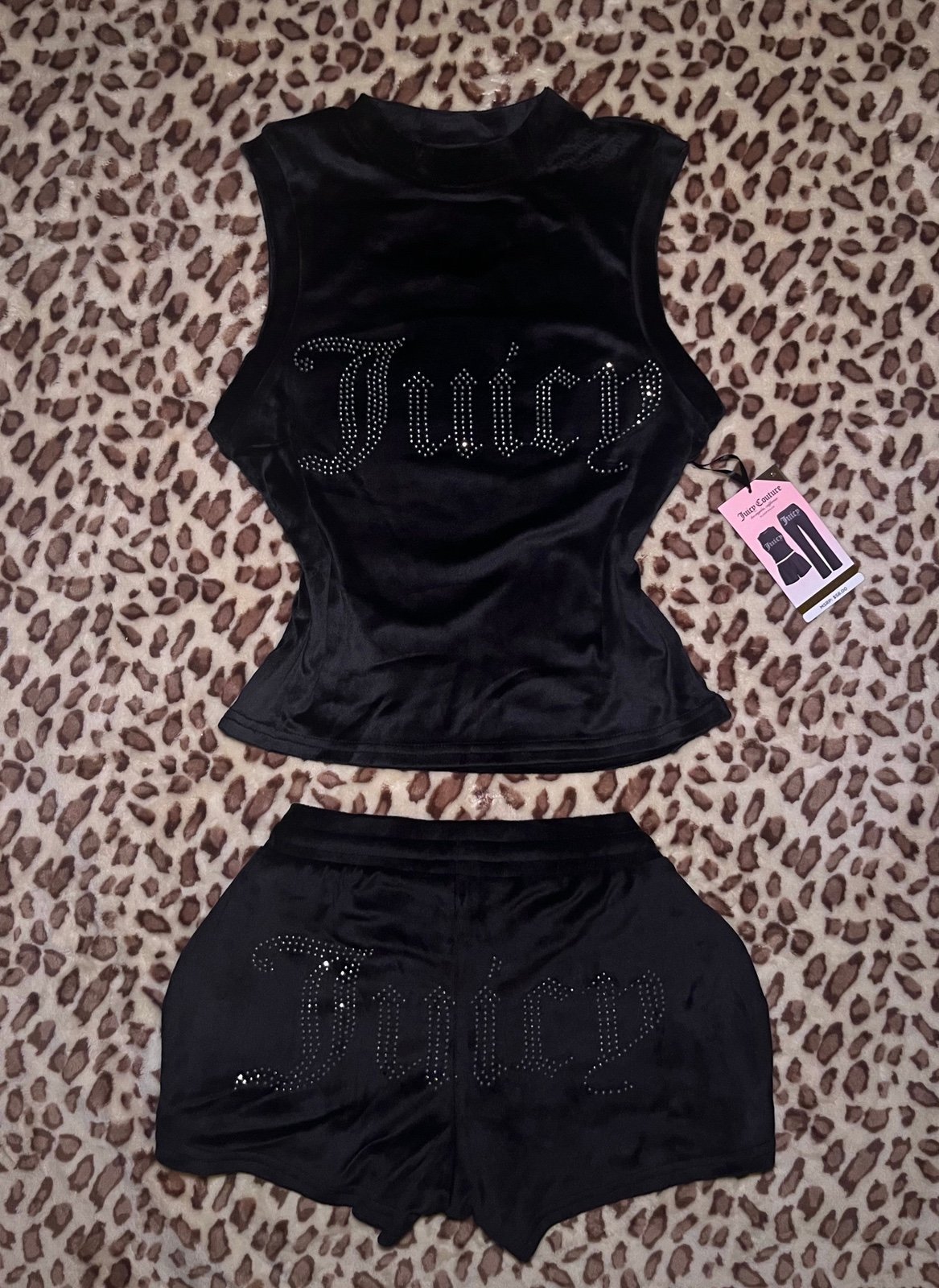 SOLD! Juicy Couture Rhinestone Black Velour Tank Top and Shorts