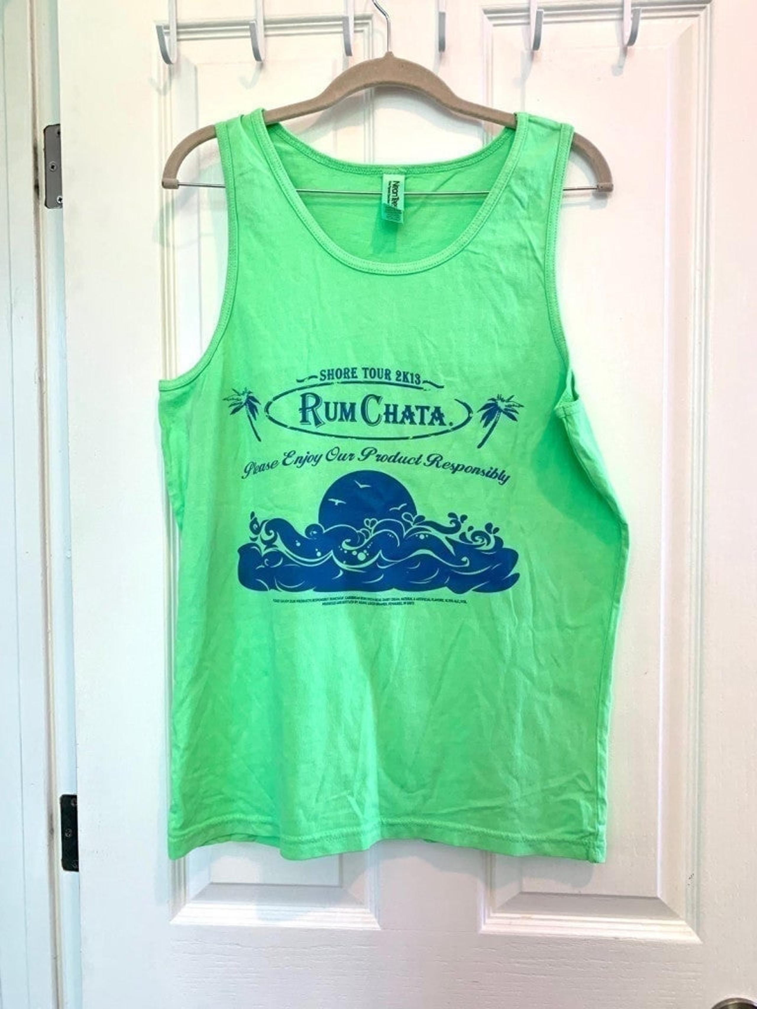 Rum Chata shirt muscle tee tank top workout personal trainer mens medium neon gr