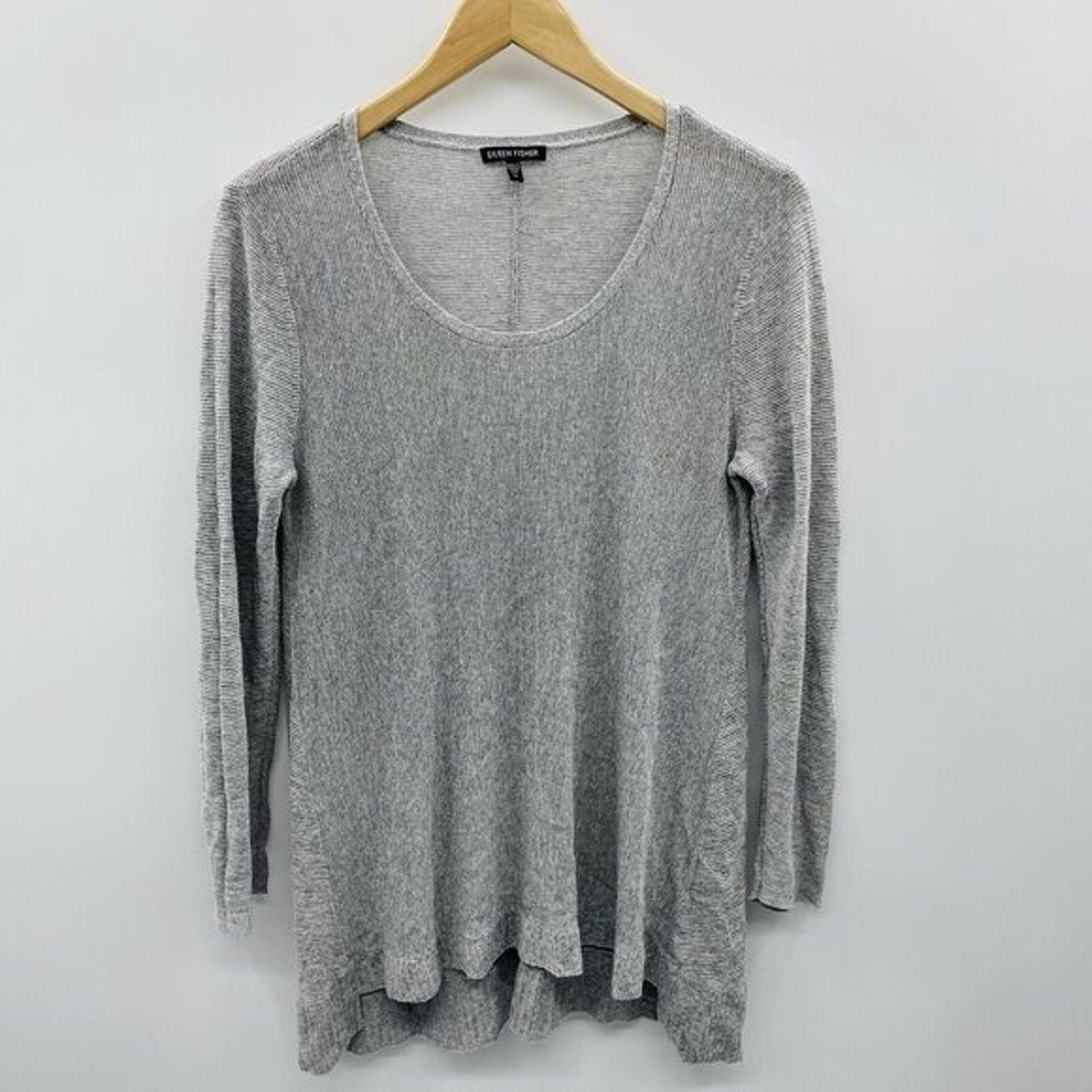 Eileen Fisher Womens Size Medium Open Knit Scoop Neck Linen Blend Sweater 1367