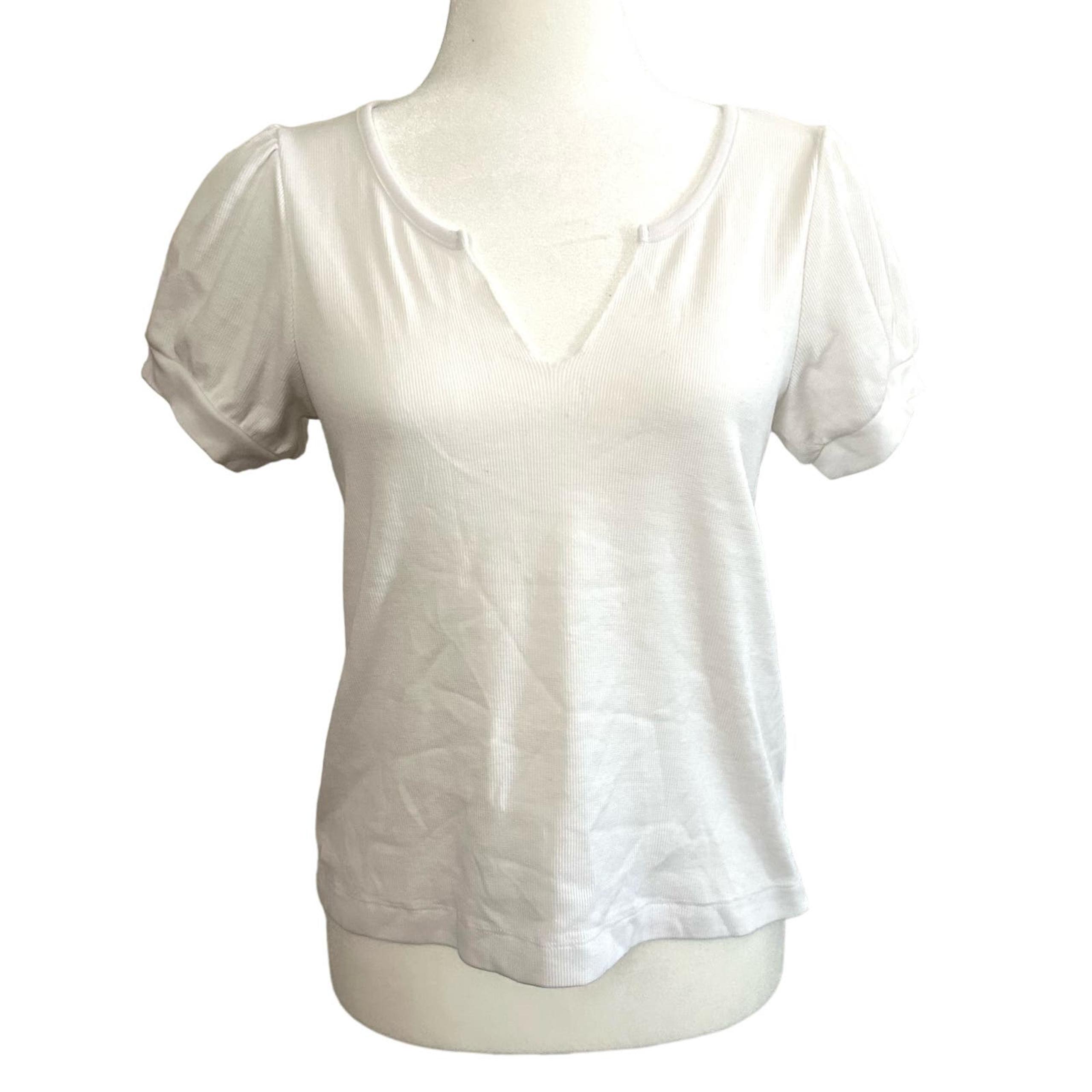 NWOT CHASER Revolve White Split Front Neck Puff Peasant Sleeve Tee Top T-Shirt S