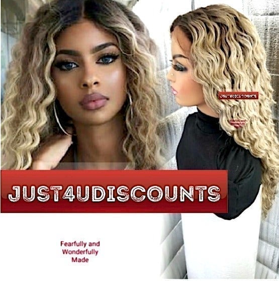 Ash blonde/dark human water wave wig