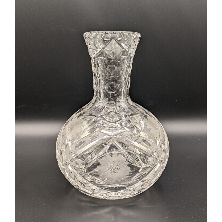 Vintage Brilliant Cut Glass Clear Crystal Decanter Vase Etched Flowers 8