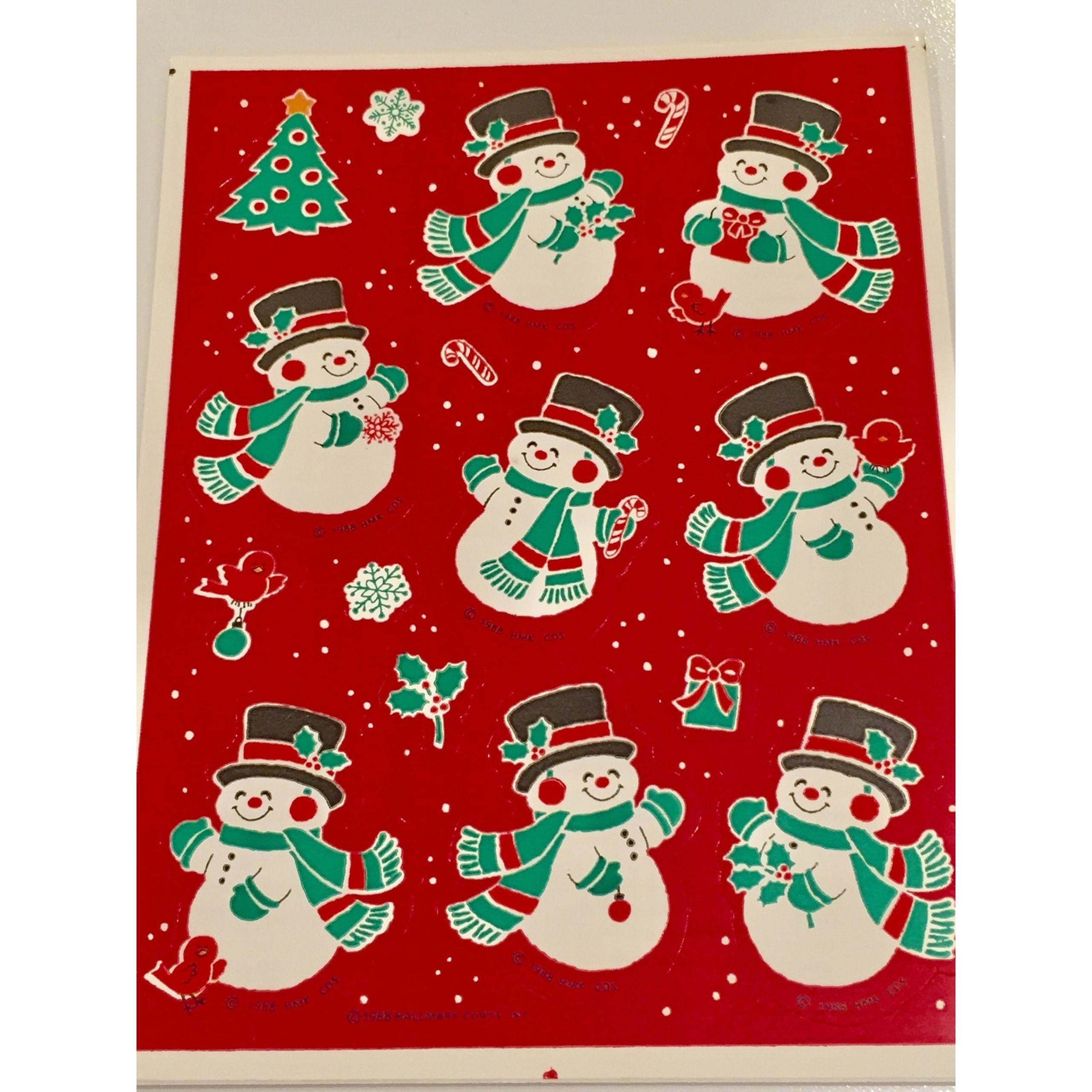 Christmas Snowman Merry Miniatures Vintage Single Sticker Sheet 1988 Sticker Col