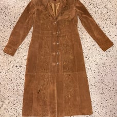Margaret Godfrey Brown Suede Leather Floral Embroidered Coat Womens Size 6