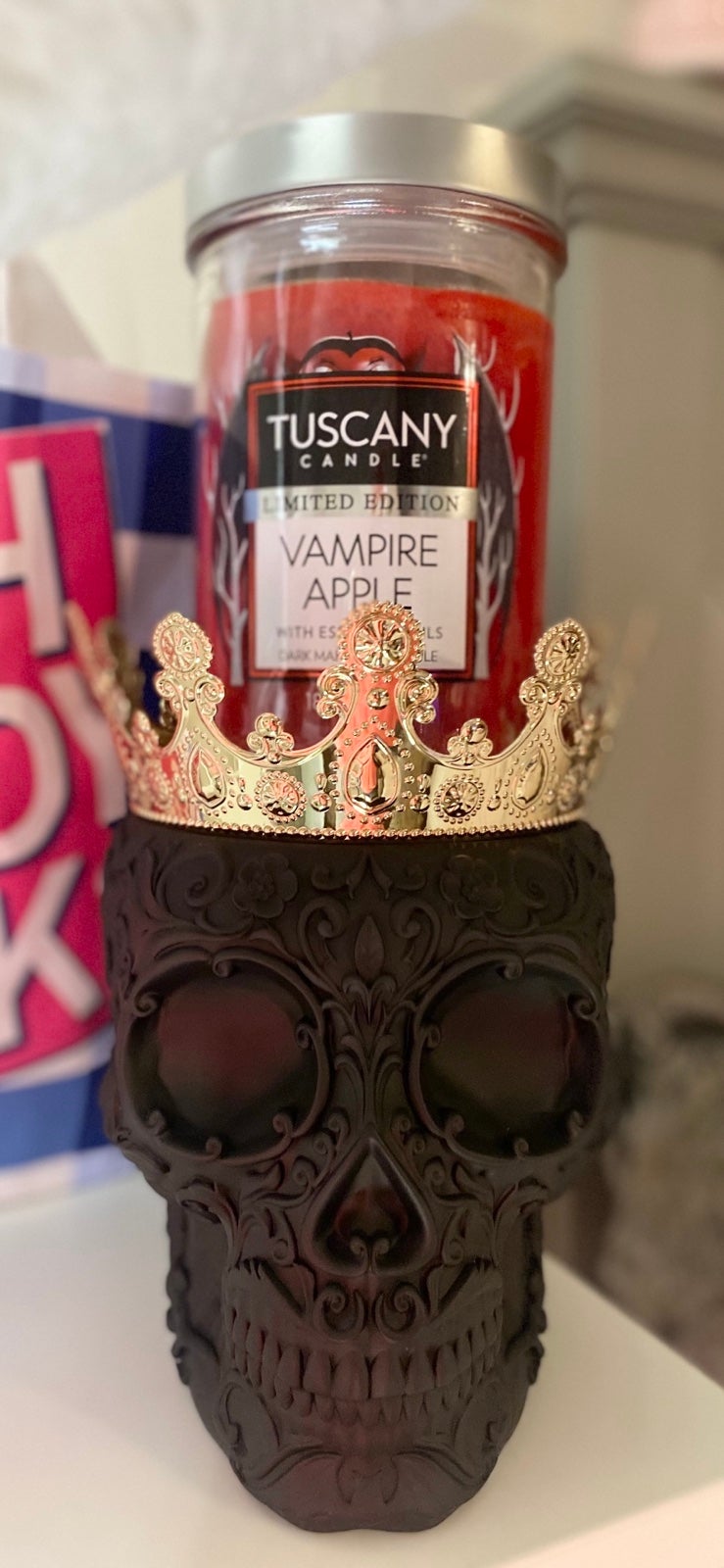 Bath and Body Works Halloween Filigree Skull With Crown Candle Holder