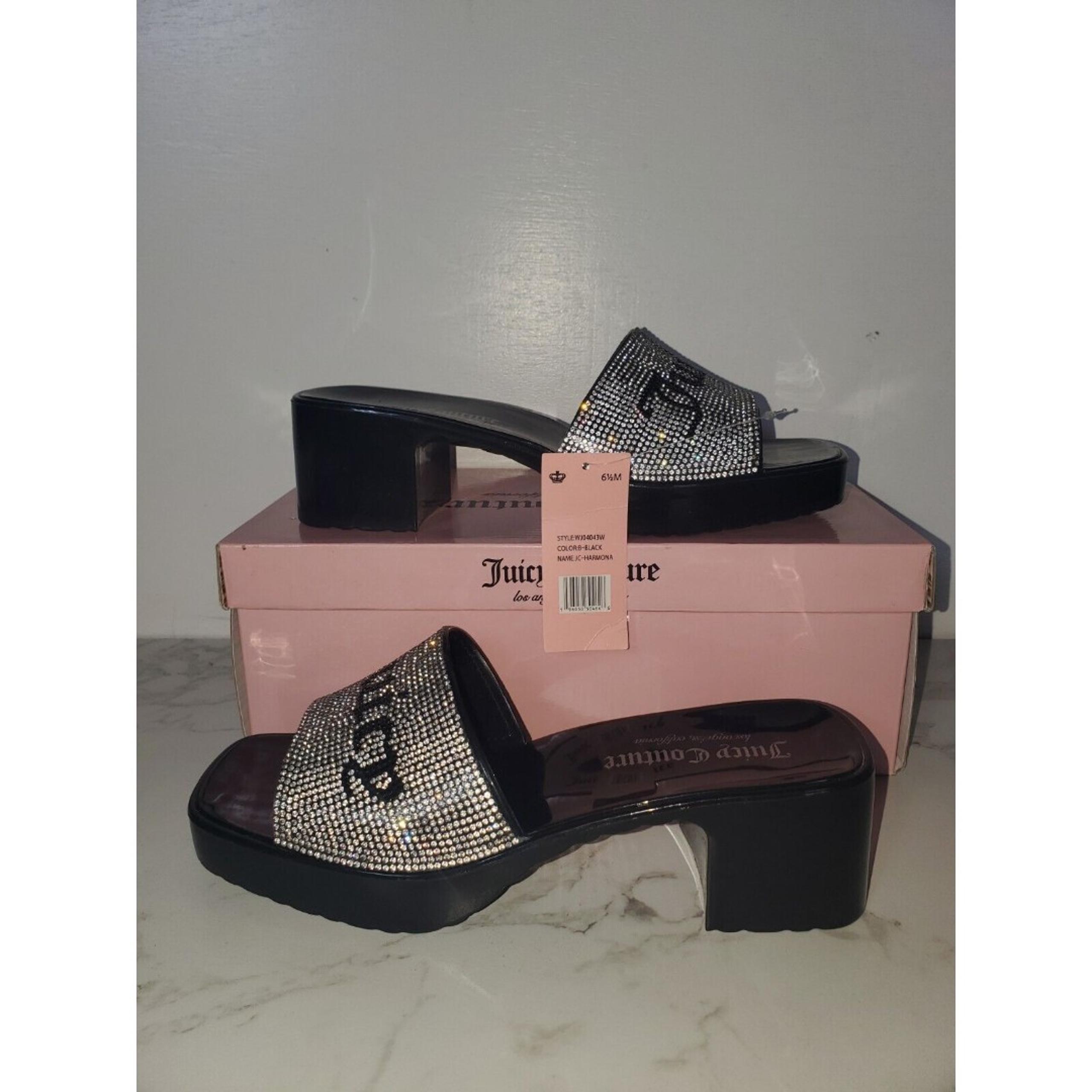 JUICY COUTURE Womens Black Harmona Toe Block Heel Slip On Heeled Sandal 6.5 M