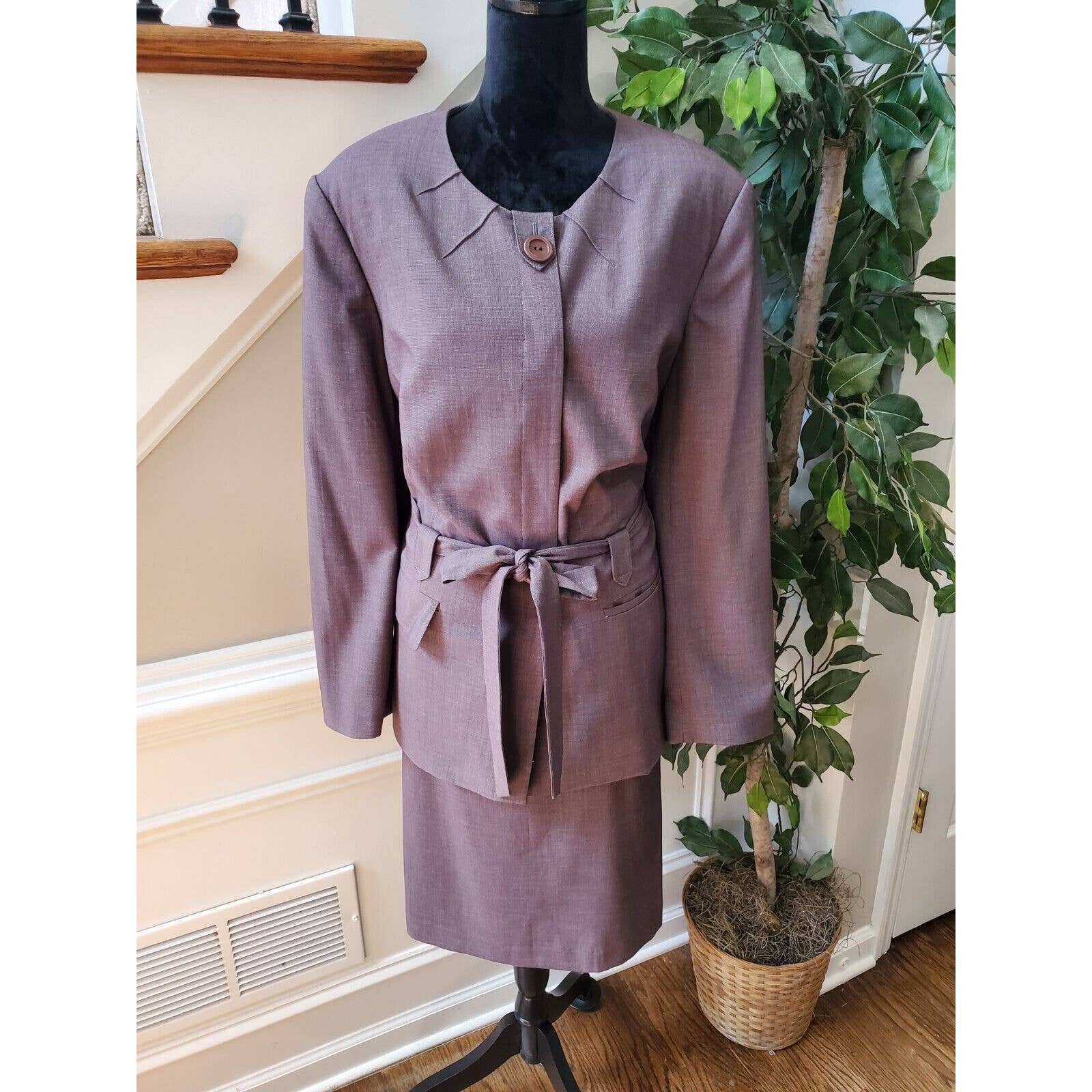 John Meyer Women Gray Polyester Single Breasted Blazer & Skirt 2 Piece Suit 22W